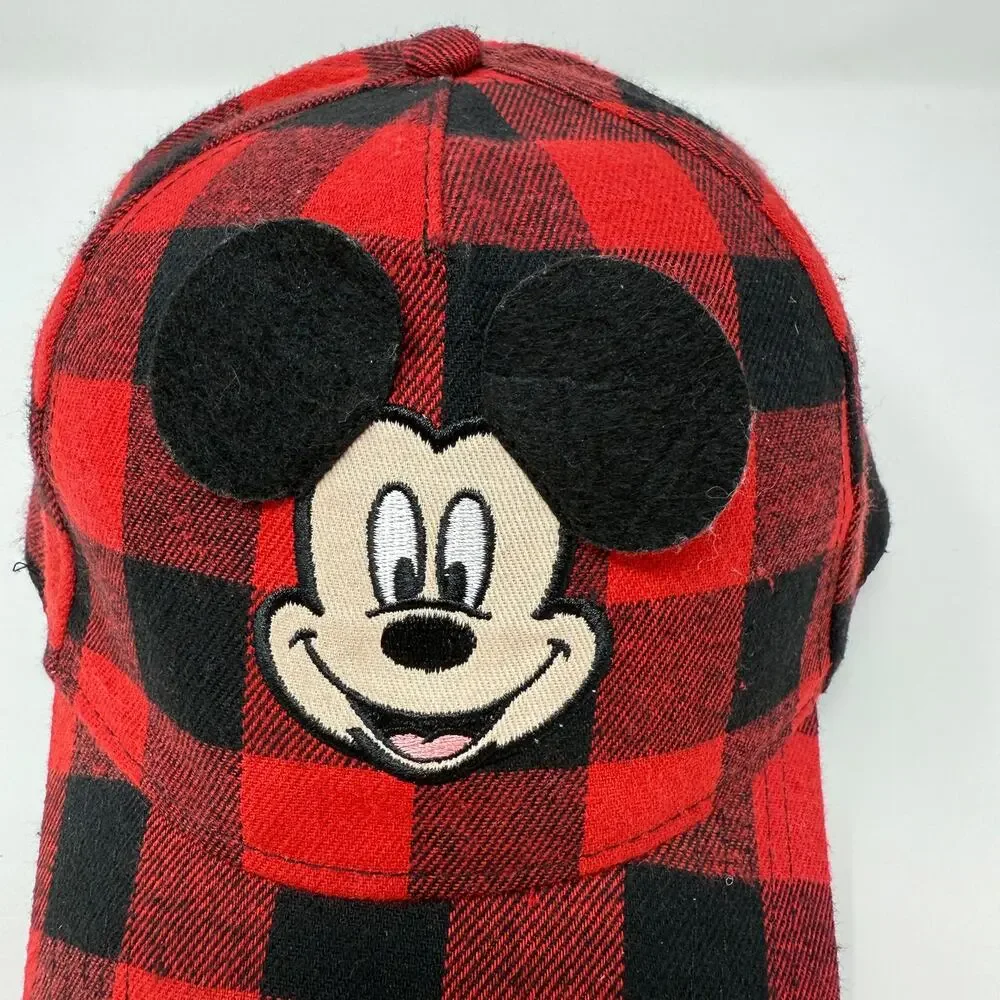 Disney Mickey Mouse 3D Flannel Buffalo Check Plaid Toddler Hat One Size